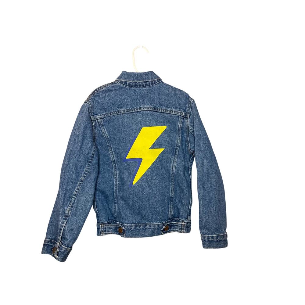 Vintage Kids Sears Bristol Blues Trucker Jean Jacket w/ Lightening Bolt 10-12/M